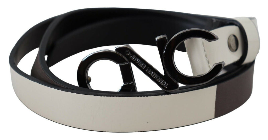 White Black Leather Letter Logo Buckle Belt - 90-cm-36-inches