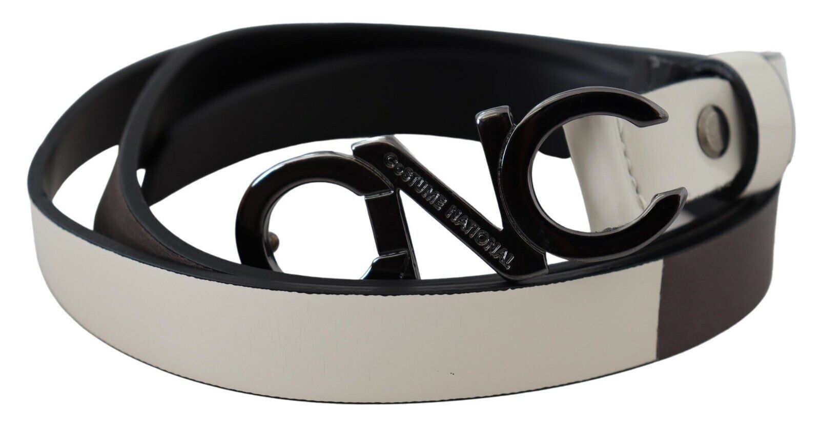 White Black Leather Letter Logo Buckle Belt - 90-cm-36-inches