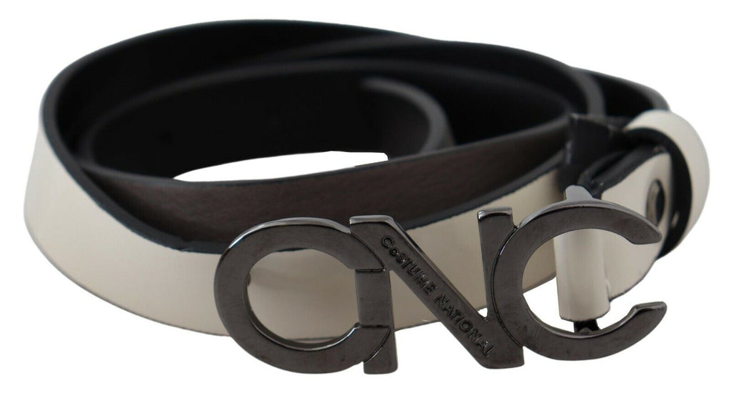 White Black Leather Letter Logo Buckle Belt - 90-cm-36-inches