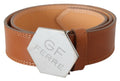 Brown Silver Logo Hexagon Buckle Waist Leather Belt - 85-cm-34-inches