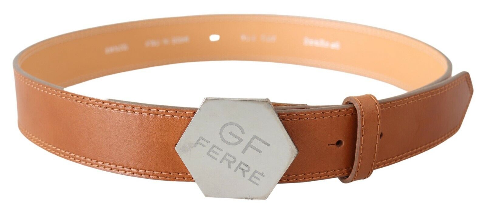 Brown Silver Logo Hexagon Buckle Waist Leather Belt - 85-cm-34-inches