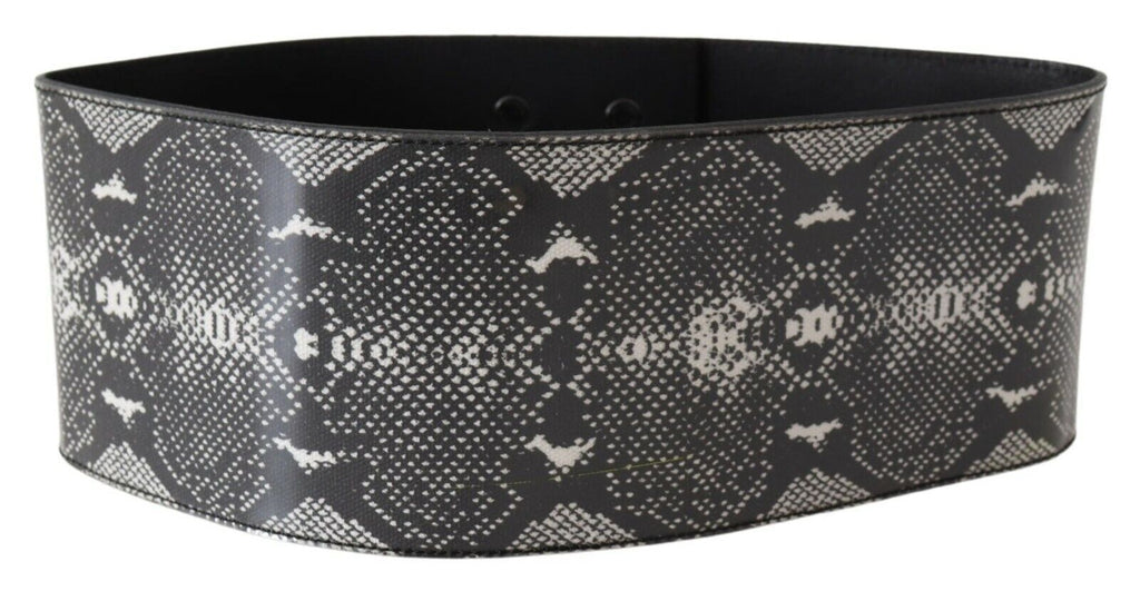 Black Wide Leather Snakeskin Design Waist Belt - 65-cm-26-inches