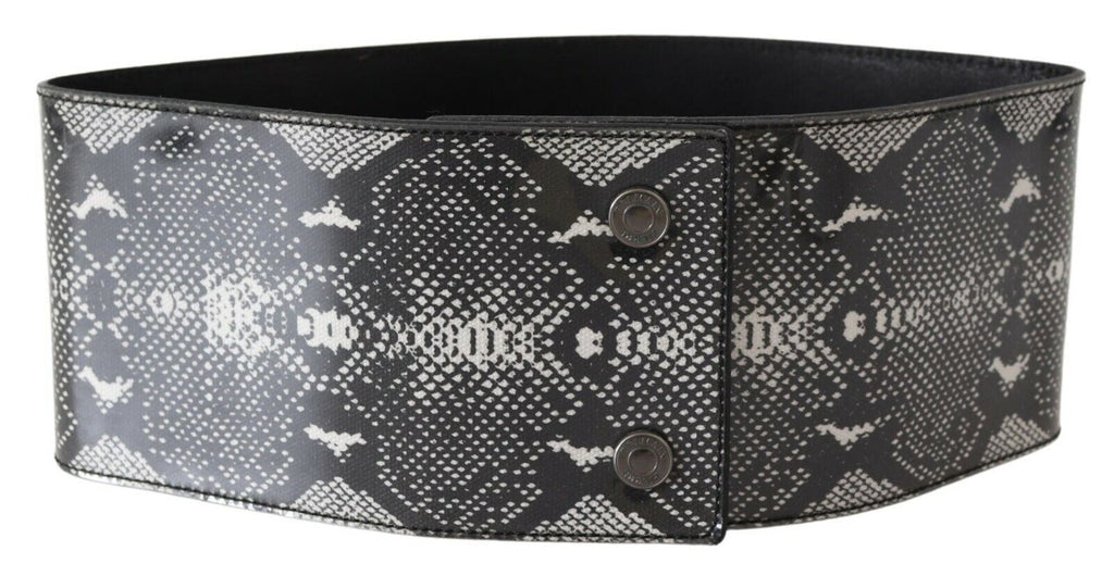 Black Wide Leather Snakeskin Design Waist Belt - 65-cm-26-inches
