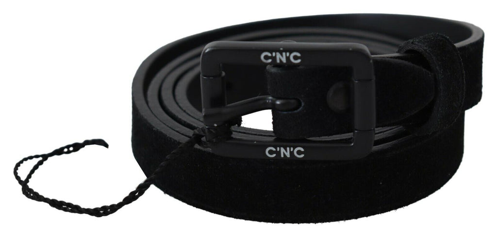 Black Leather Velvet Square Buckle Waist - 100-cm-40-inches