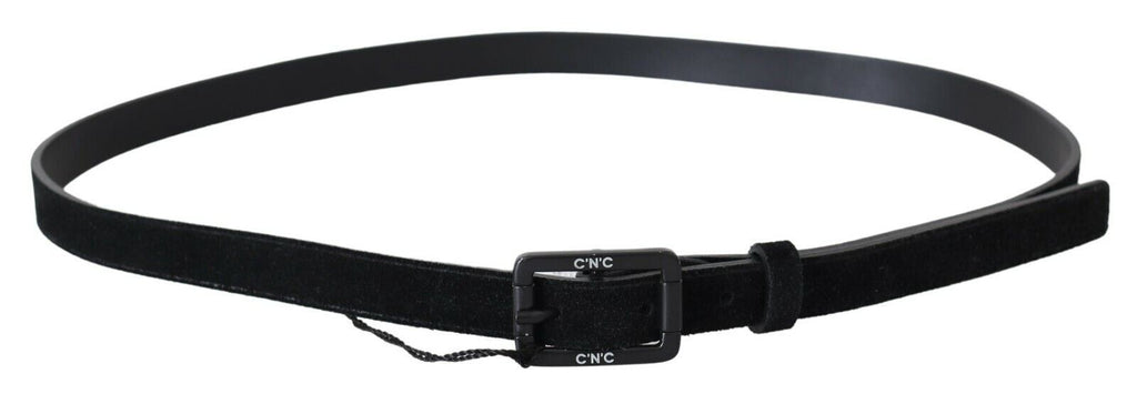 Black Leather Velvet Square Buckle Waist - 100-cm-40-inches