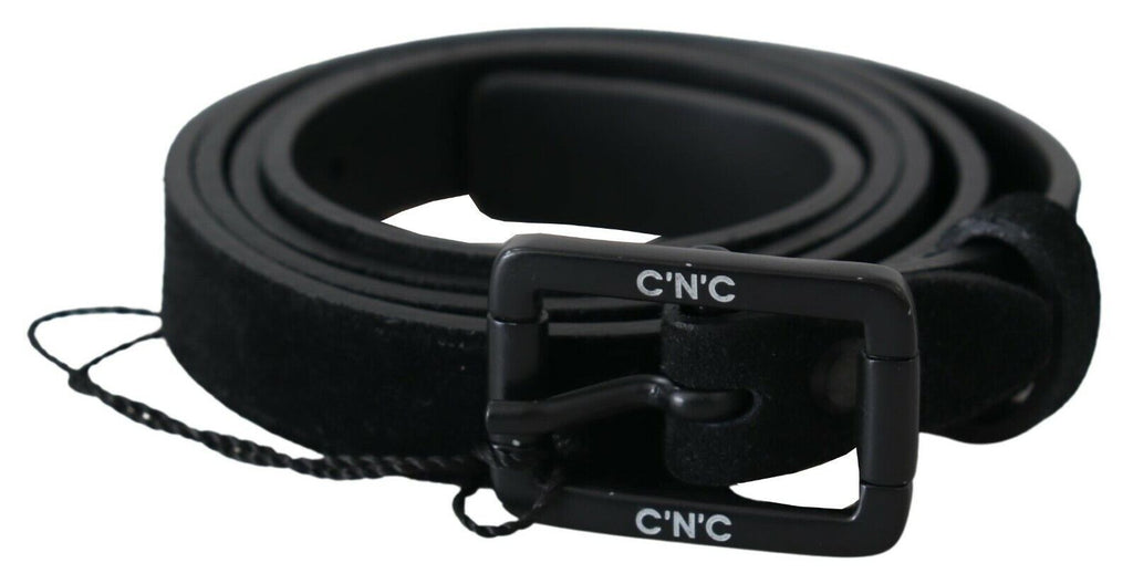 Black Leather Velvet Square Buckle Waist - 100-cm-40-inches