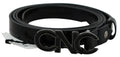 Black Leather Metal Logo Buckle Waist Belt - 85-cm-34-inches