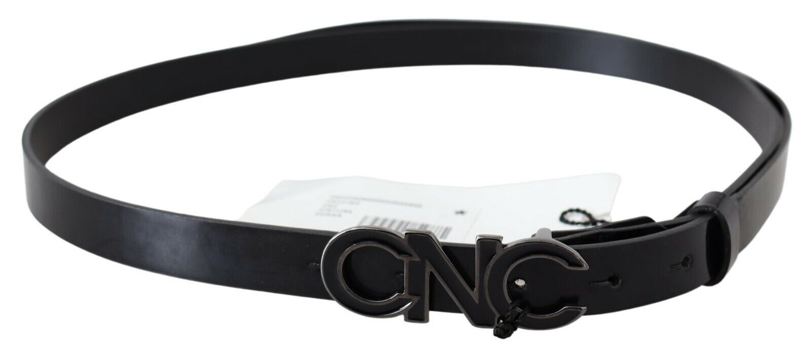 Black Leather Metal Logo Buckle Waist Belt - 85-cm-34-inches