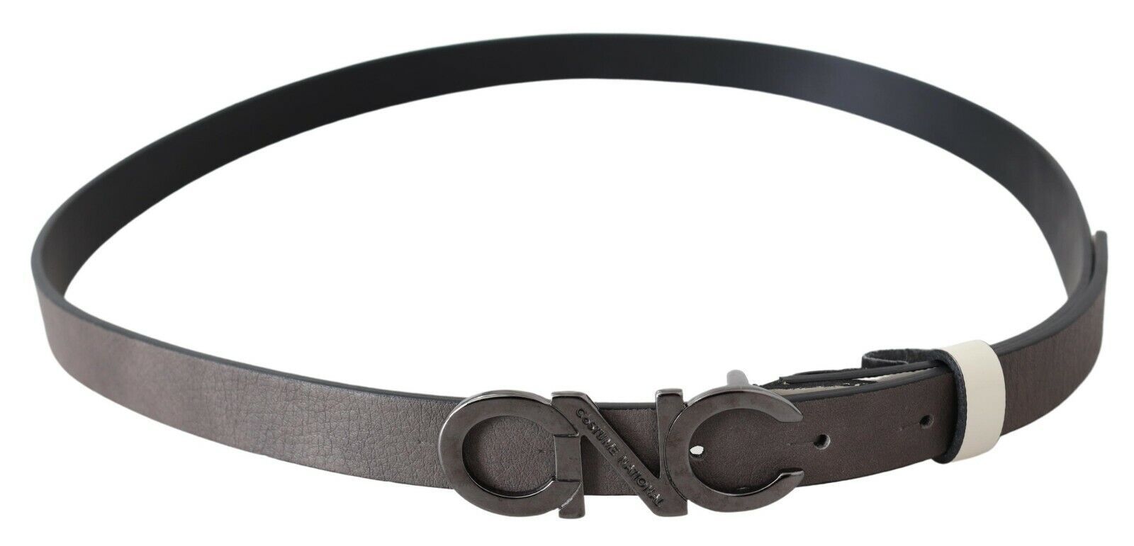 Belt Mettalic Gray Leather Logo Belt - 85-cm-34-inches
