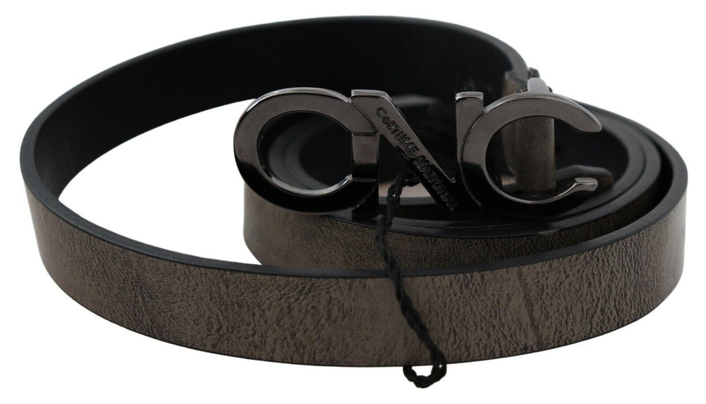 Dark Brown Leather Letter Logo Buckle Belt - 100-cm-40-inches