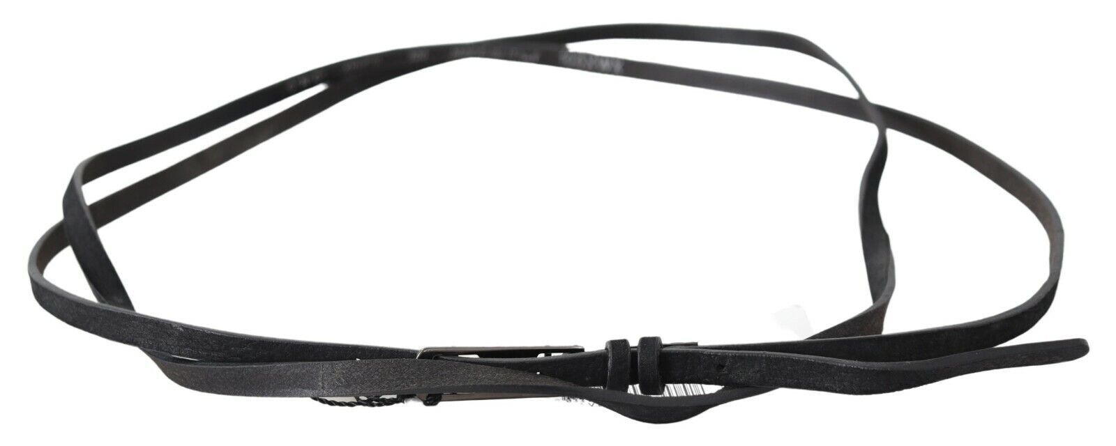 Black Leather Skinny Logo Buckle Belt - 100-cm-40-inches