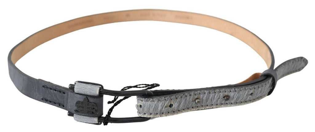 Black Leather Fringes Logo Buckle Belt - 85-cm-34-inches