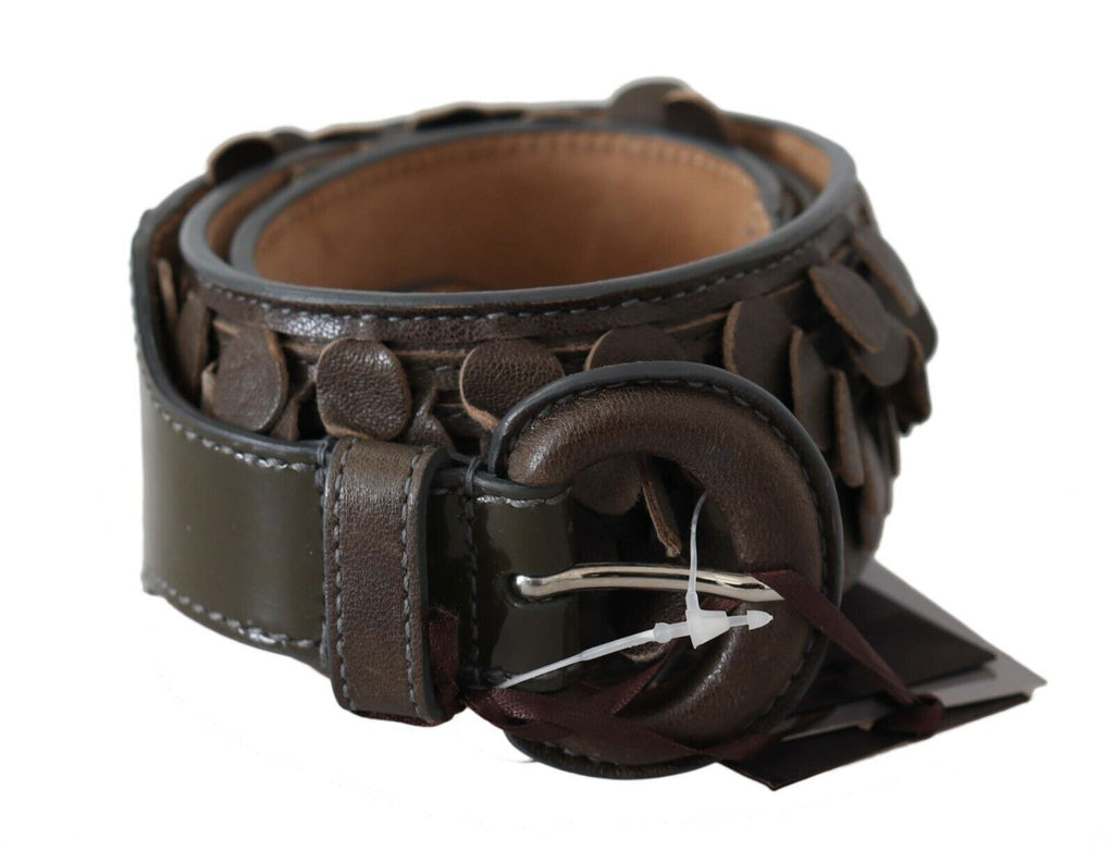 Dark Brown Leather Round Buckle Waist Belt - 90-cm-36-inches