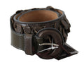 Dark Brown Leather Round Buckle Waist Belt - 90-cm-36-inches