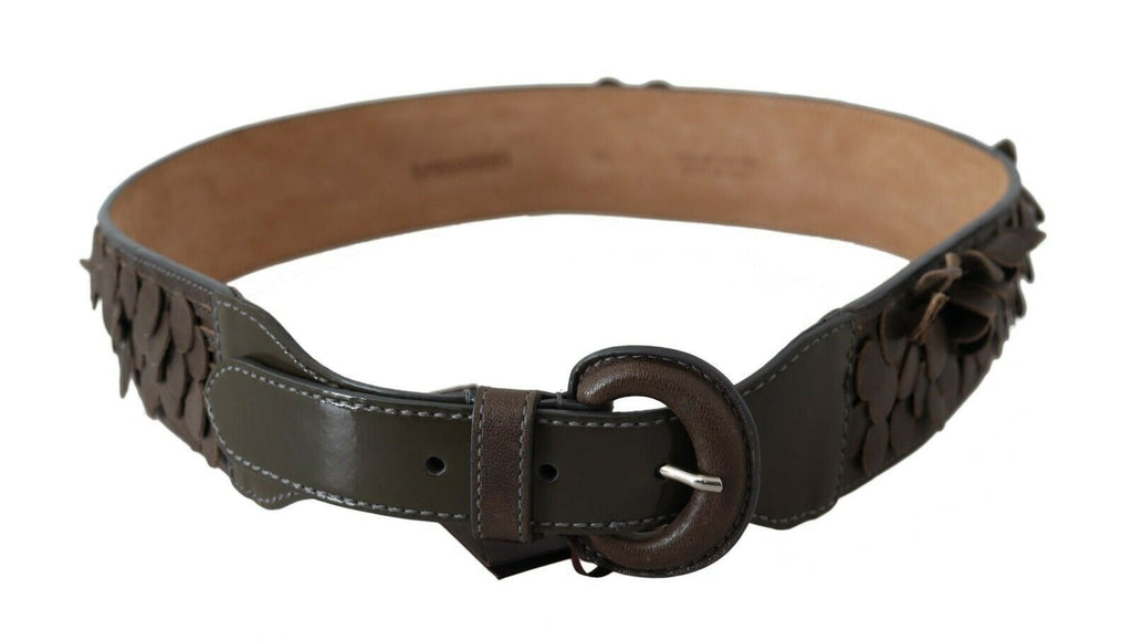 Dark Brown Leather Round Buckle Waist Belt - 90-cm-36-inches