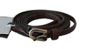Brown Leather Studded Slim Buckle Waist  Belt - m