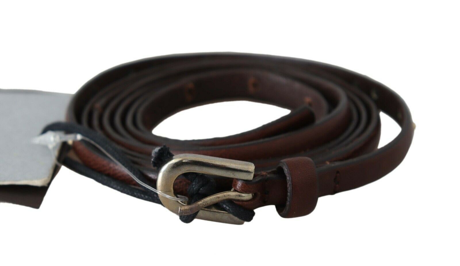 Brown Leather Studded Slim Buckle Waist  Belt - m