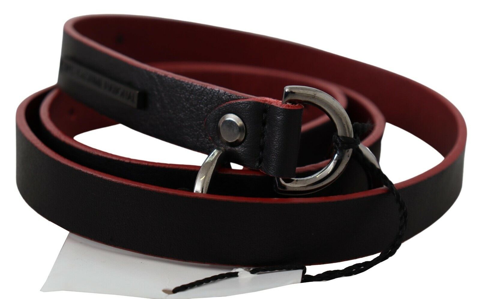 Black Red Skinny Leather Logo Belt - 85-cm-34-inches