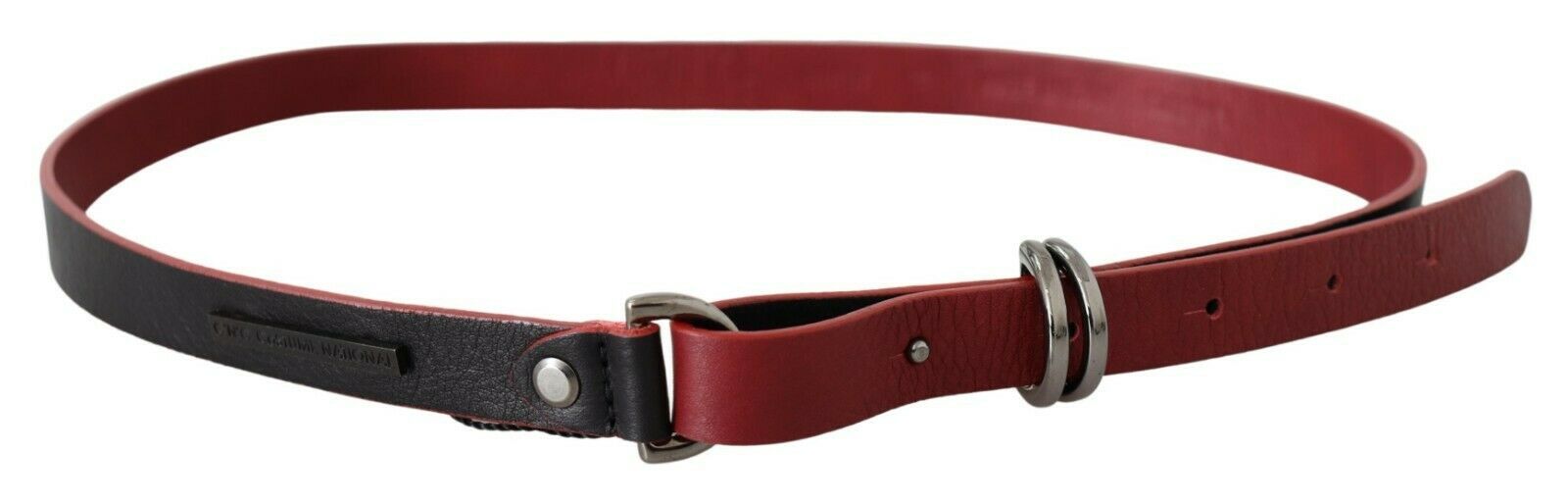 Black Red Skinny Leather Logo Belt - 85-cm-34-inches