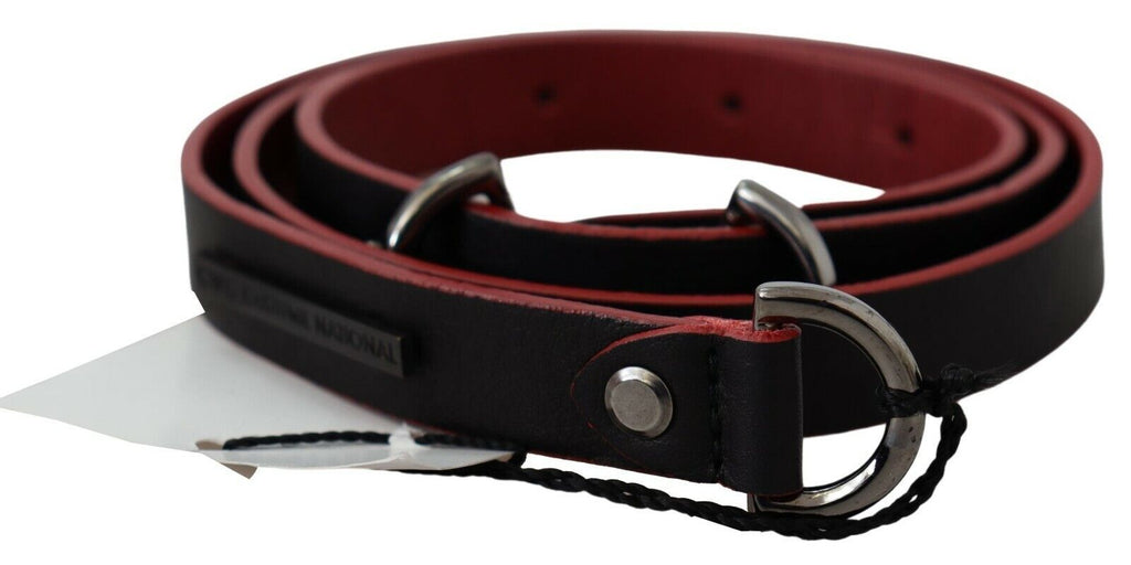 Black Red Skinny Leather Logo Belt - 85-cm-34-inches