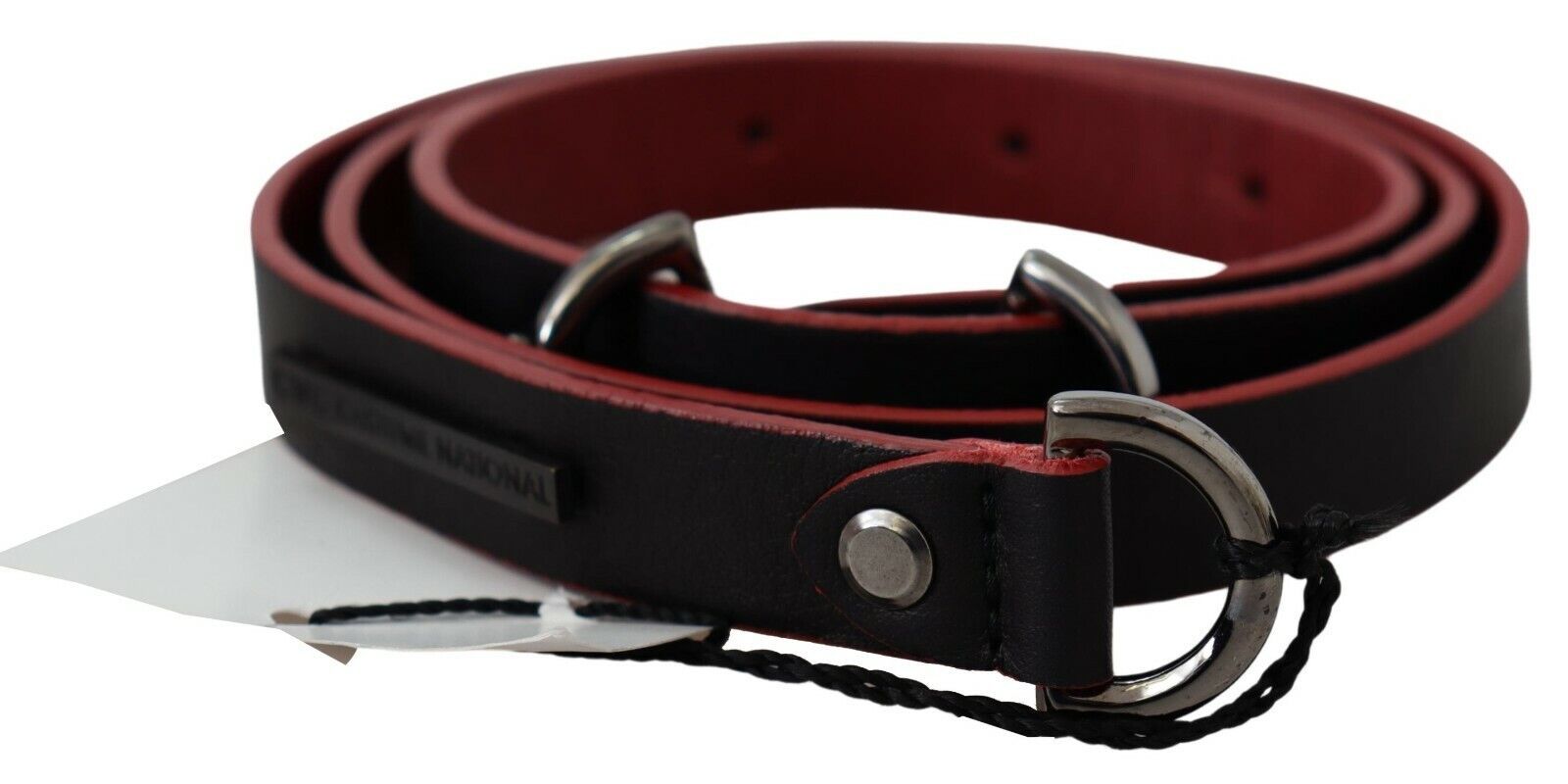 Black Red Skinny Leather Logo Belt - 85-cm-34-inches