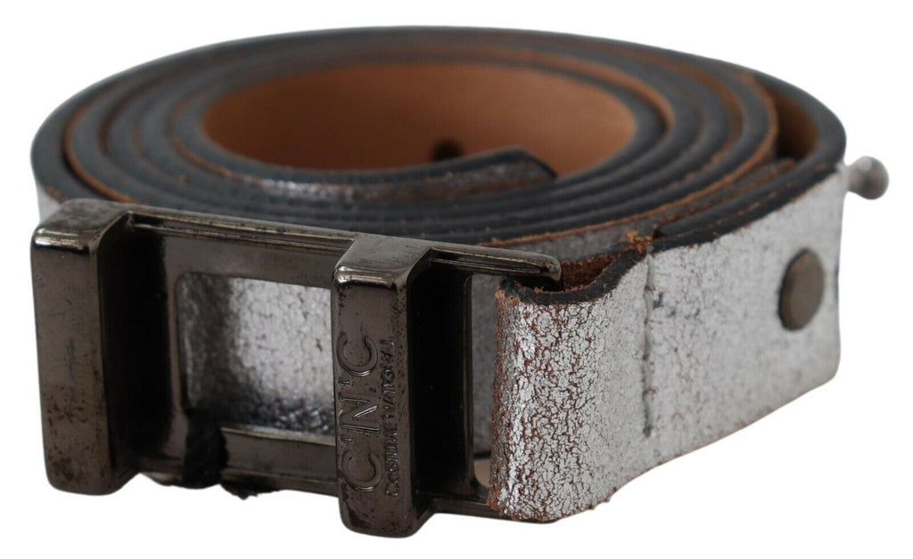 Brown Metallic Silver Leather Belt - 85-cm-34-inches