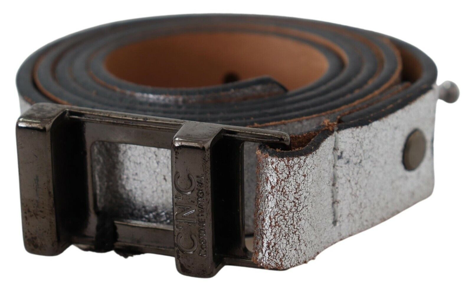 Brown Metallic Silver Leather Belt - 85-cm-34-inches