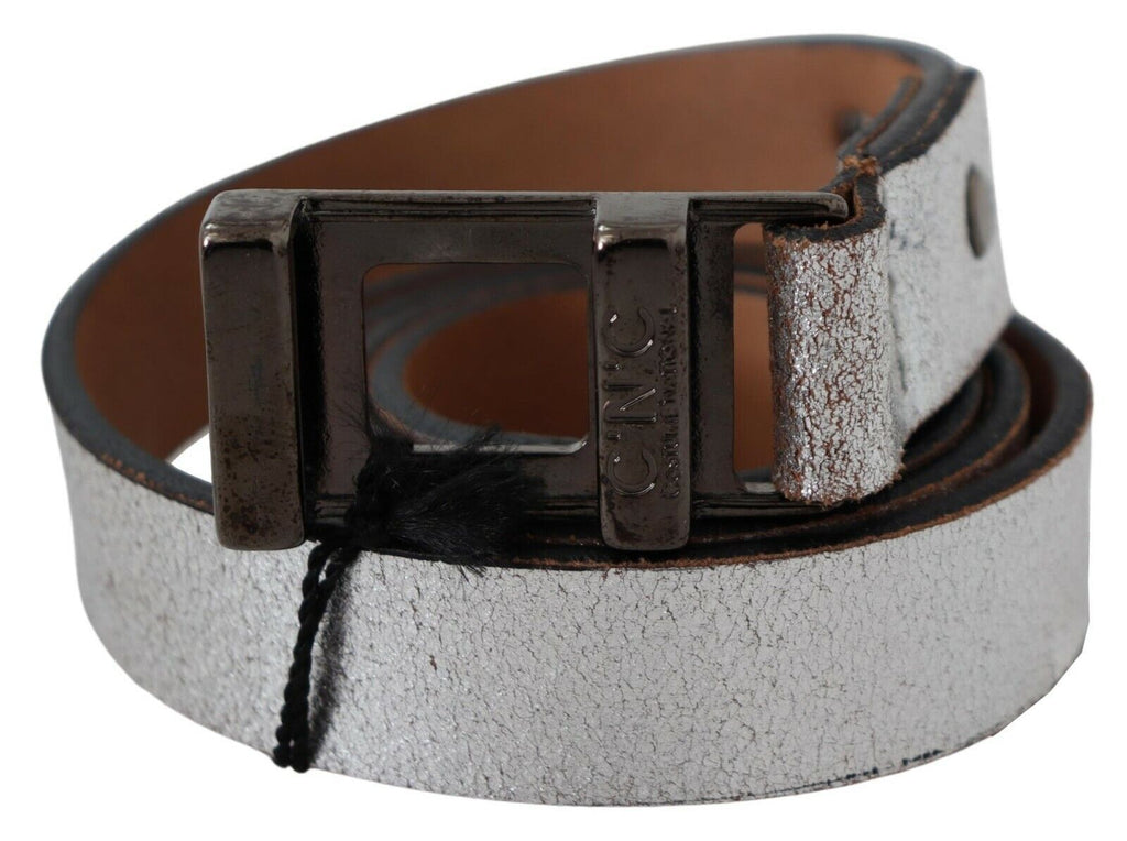 Brown Metallic Silver Leather Belt - 85-cm-34-inches