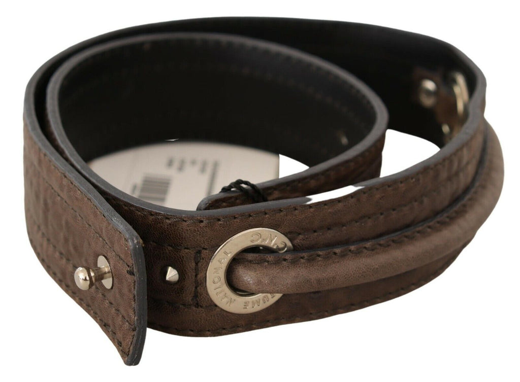 Brown Leather Silver Fastening Belt - 80-cm-32-inches