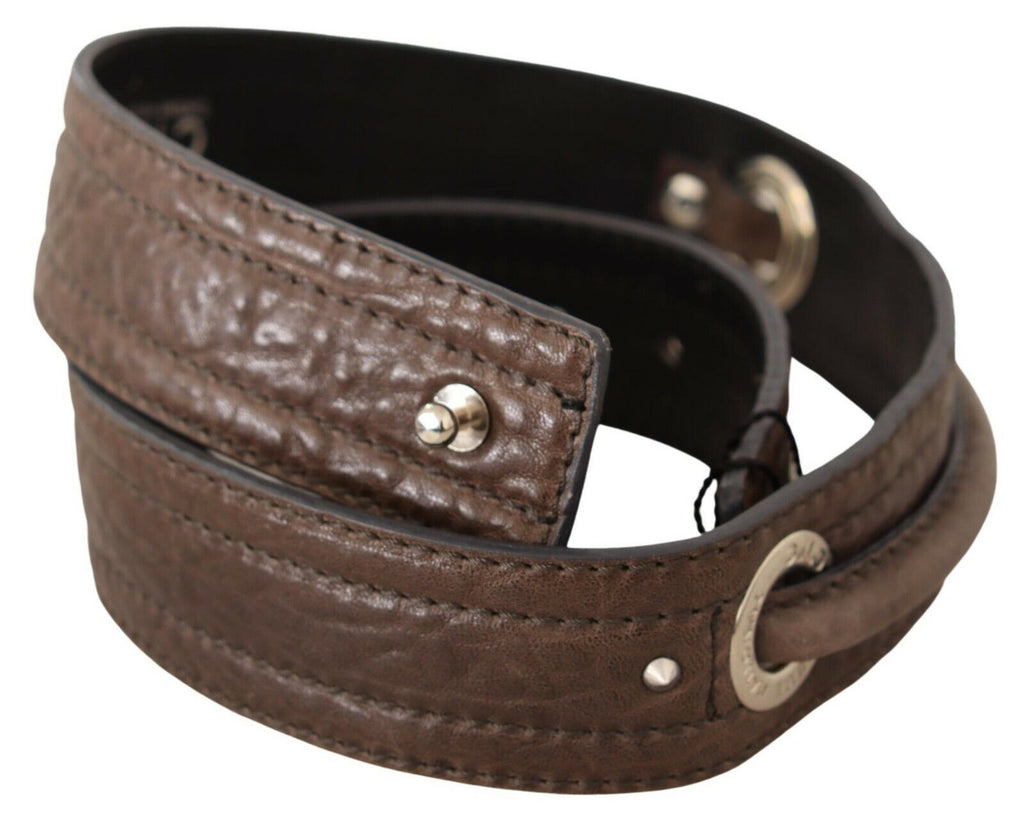 Brown Leather Silver Fastening Belt - 80-cm-32-inches