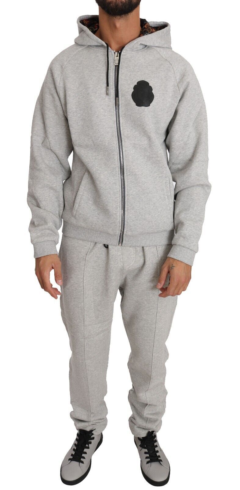 Gray Cotton Sweater Pants Set Tracksuit - l