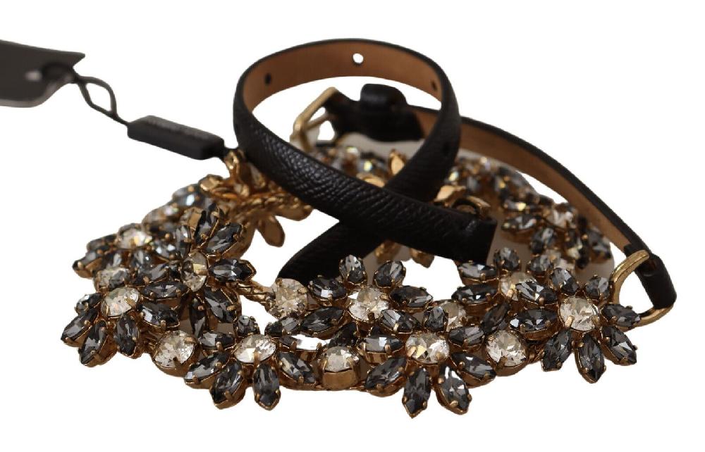 Black Daisy Crystal Dauphine Texture Belt - 75-cm-30-inches