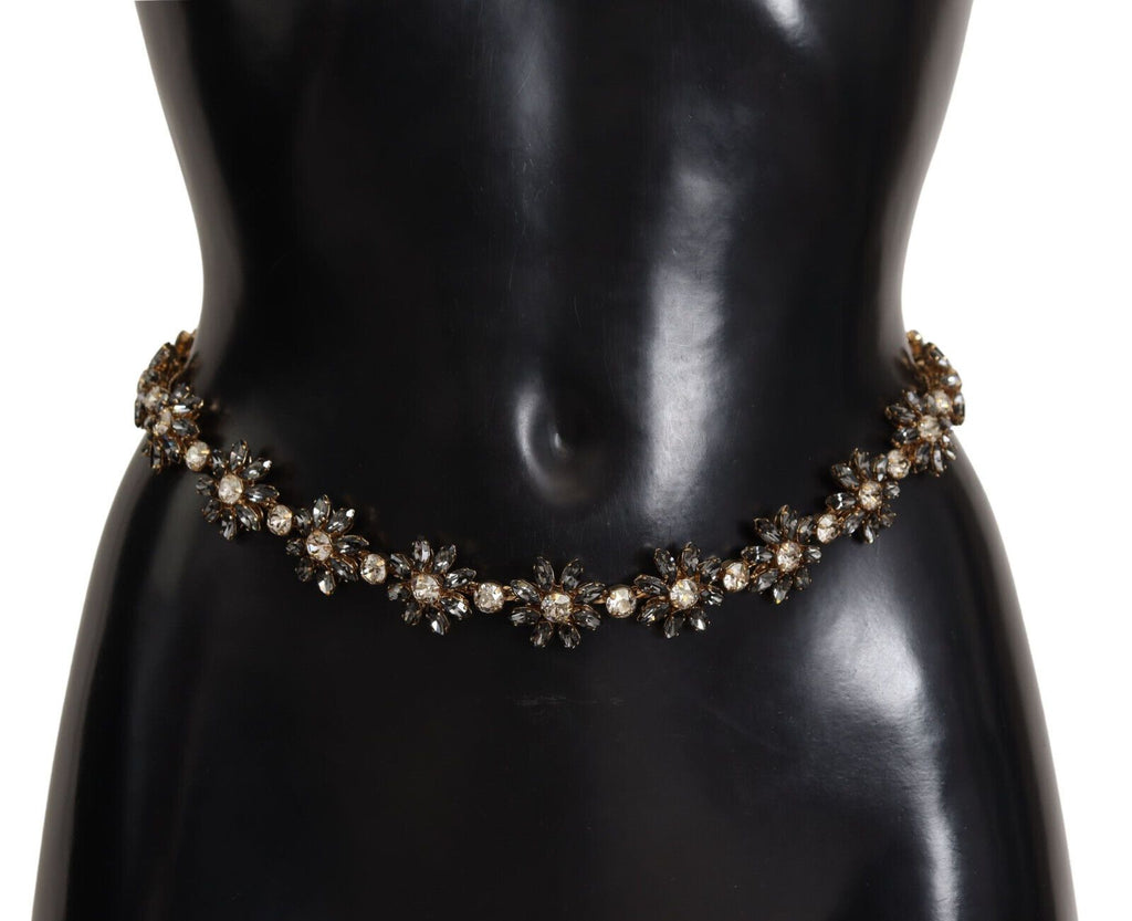 Black Daisy Crystal Dauphine Texture Belt - 85-cm-34-inches