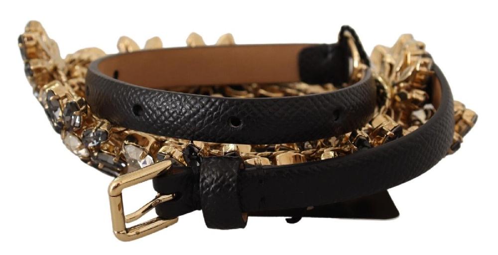 Black Daisy Crystal Dauphine Texture Belt - 85-cm-34-inches
