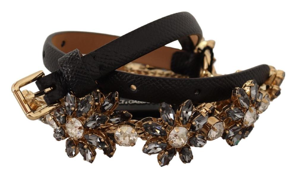 Black Daisy Crystal Dauphine Texture Belt - 85-cm-34-inches