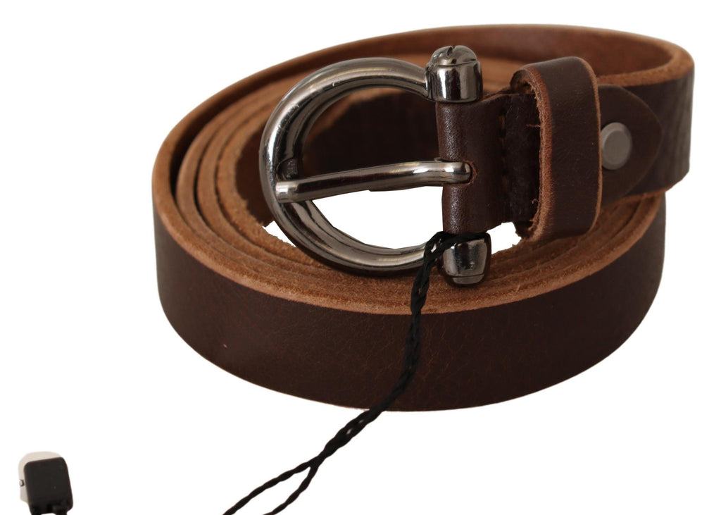 Brown Leather Logo Design Round Buckle Waist Belt - 85-cm-34-inches