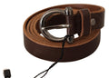 Brown Leather Logo Design Round Buckle Waist Belt - 85-cm-34-inches