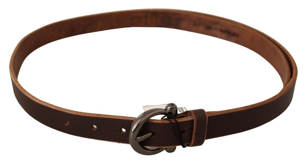 Brown Leather Logo Design Round Buckle Waist Belt - 85-cm-34-inches