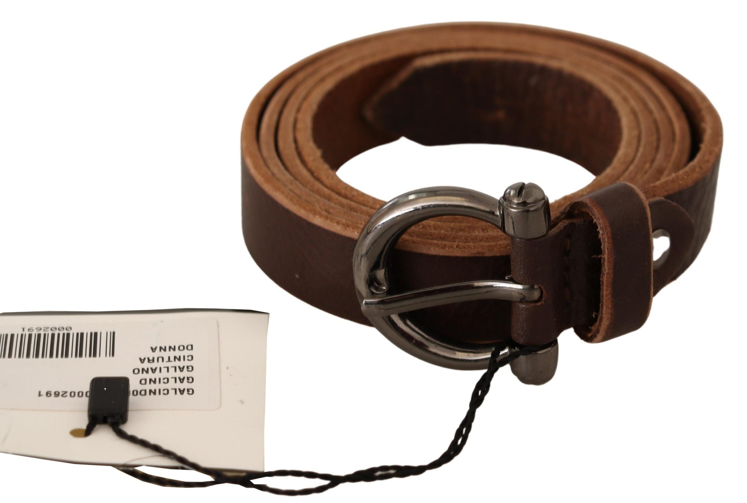 Brown Leather Logo Design Round Buckle Waist Belt - 85-cm-34-inches