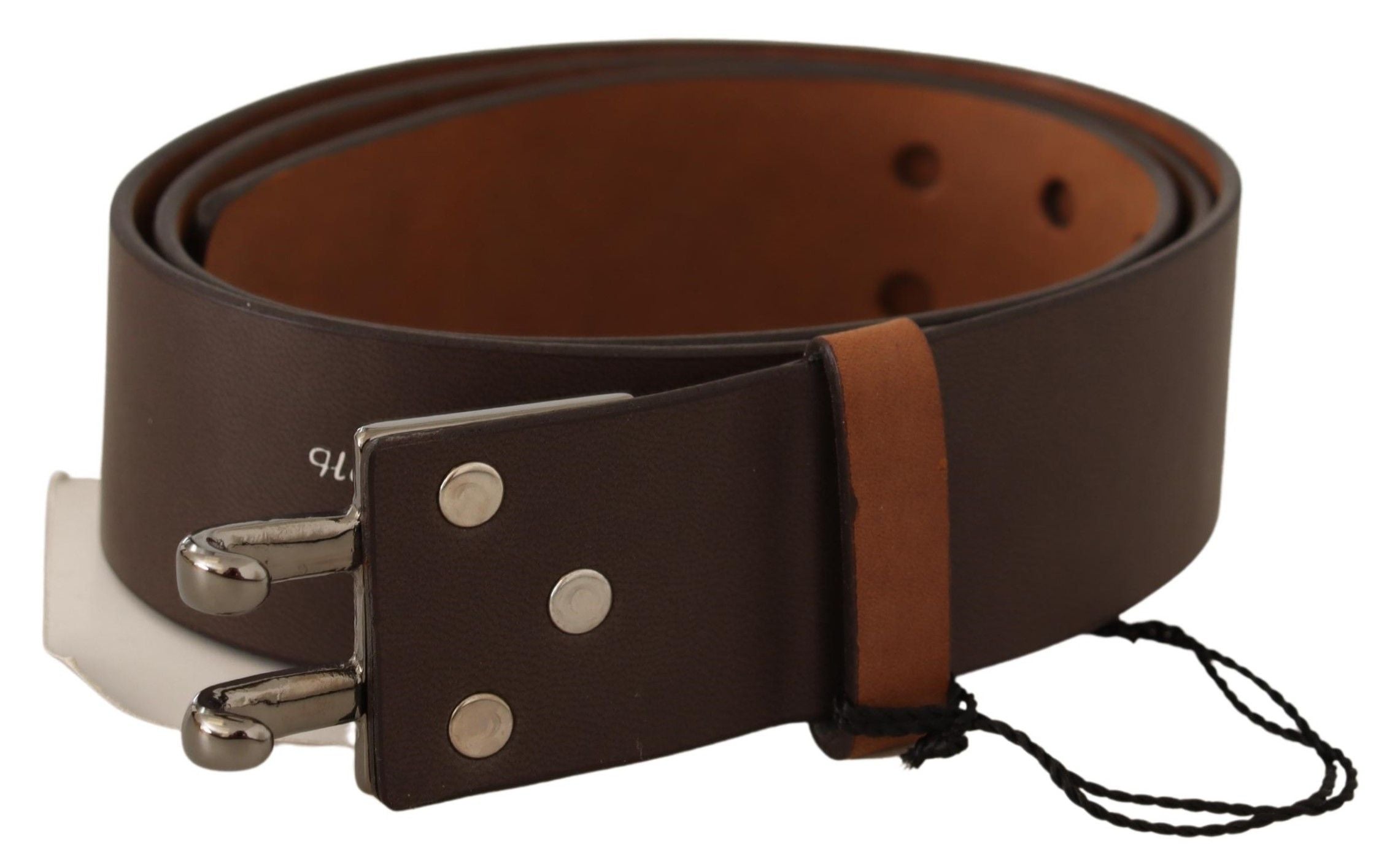 Brown Leather Silver Buckle Waist Belt - 85-cm-34-inches