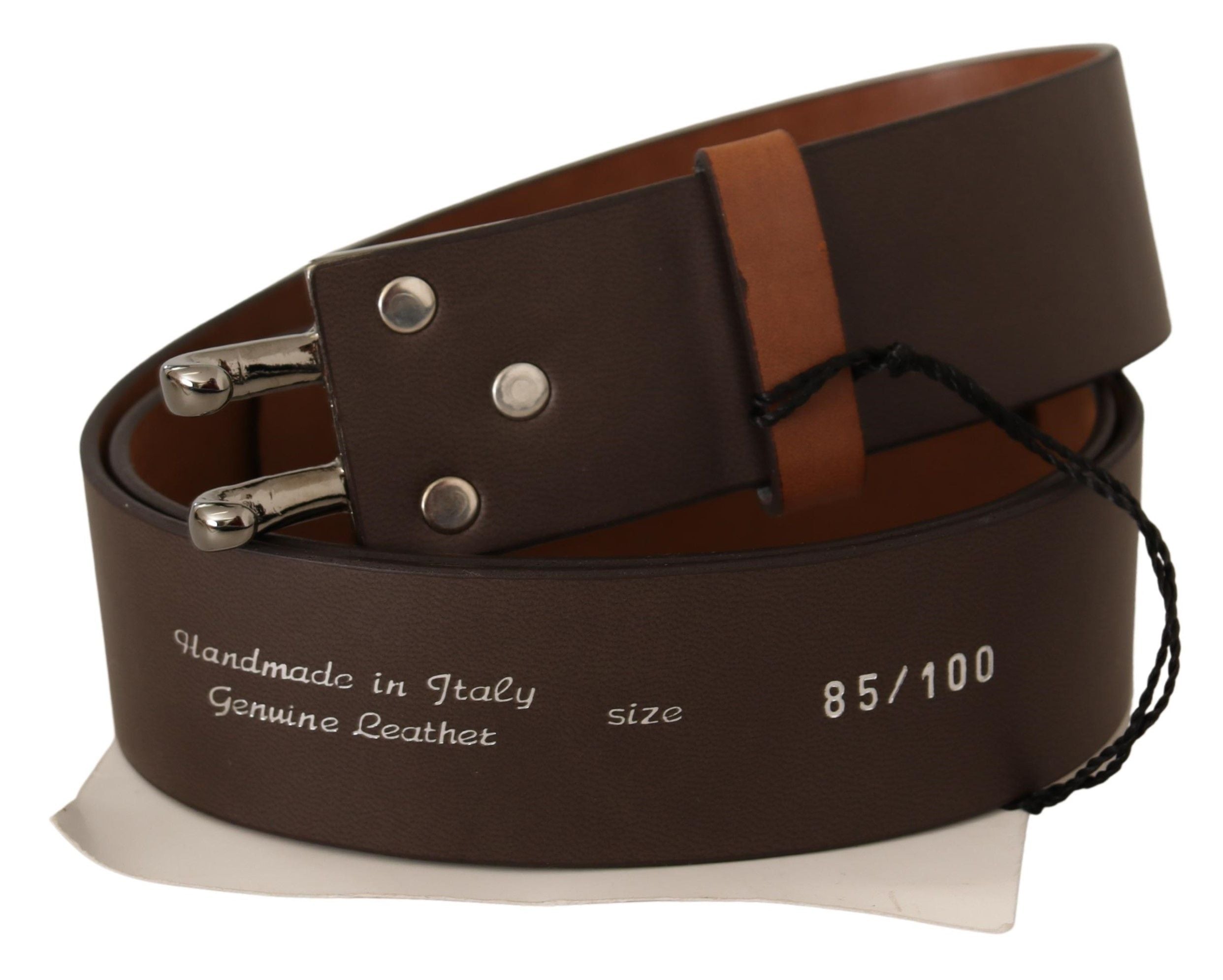 Brown Leather Silver Buckle Waist Belt - 85-cm-34-inches