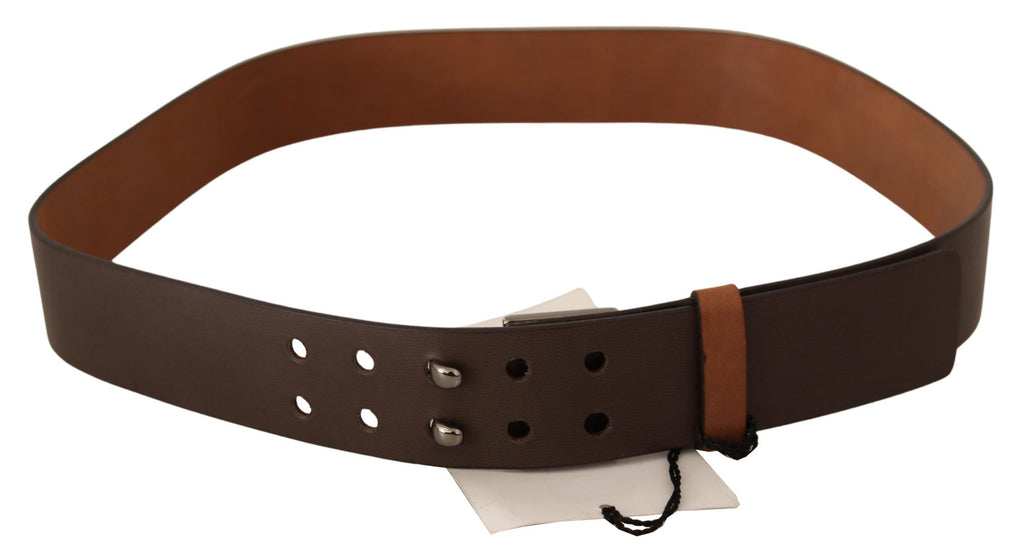 Brown Leather Silver Buckle Waist Belt - 85-cm-34-inches