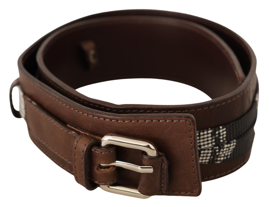 Brown Leather Silver Buckle Belt - 80-cm-32-inches