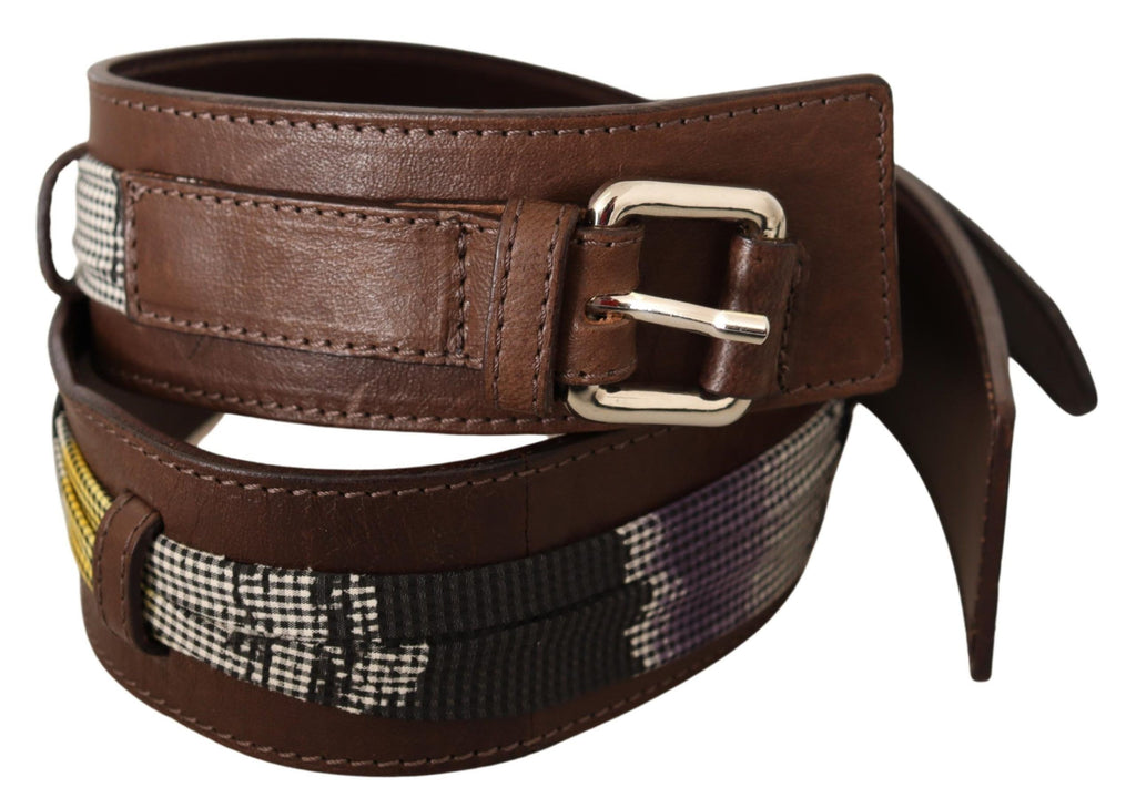 Brown Leather Silver Buckle Belt - 80-cm-32-inches