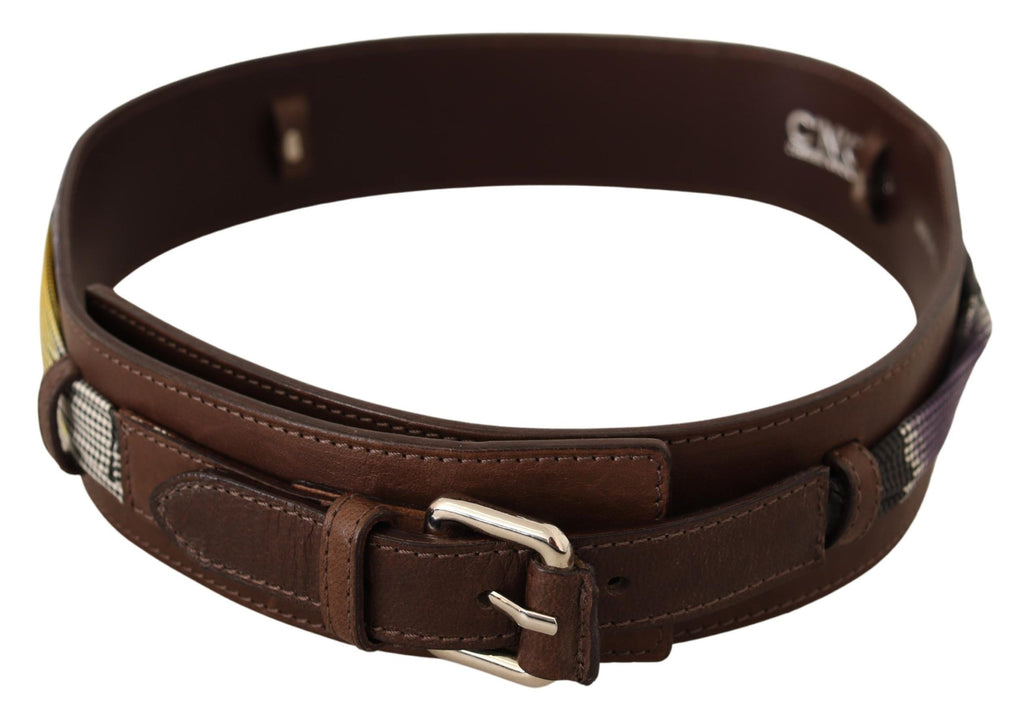Brown Leather Silver Buckle Belt - 80-cm-32-inches