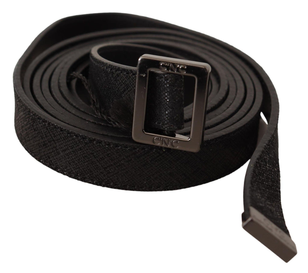 Black Leather Metal Buckle Waist Belt - 85-cm-34-inches