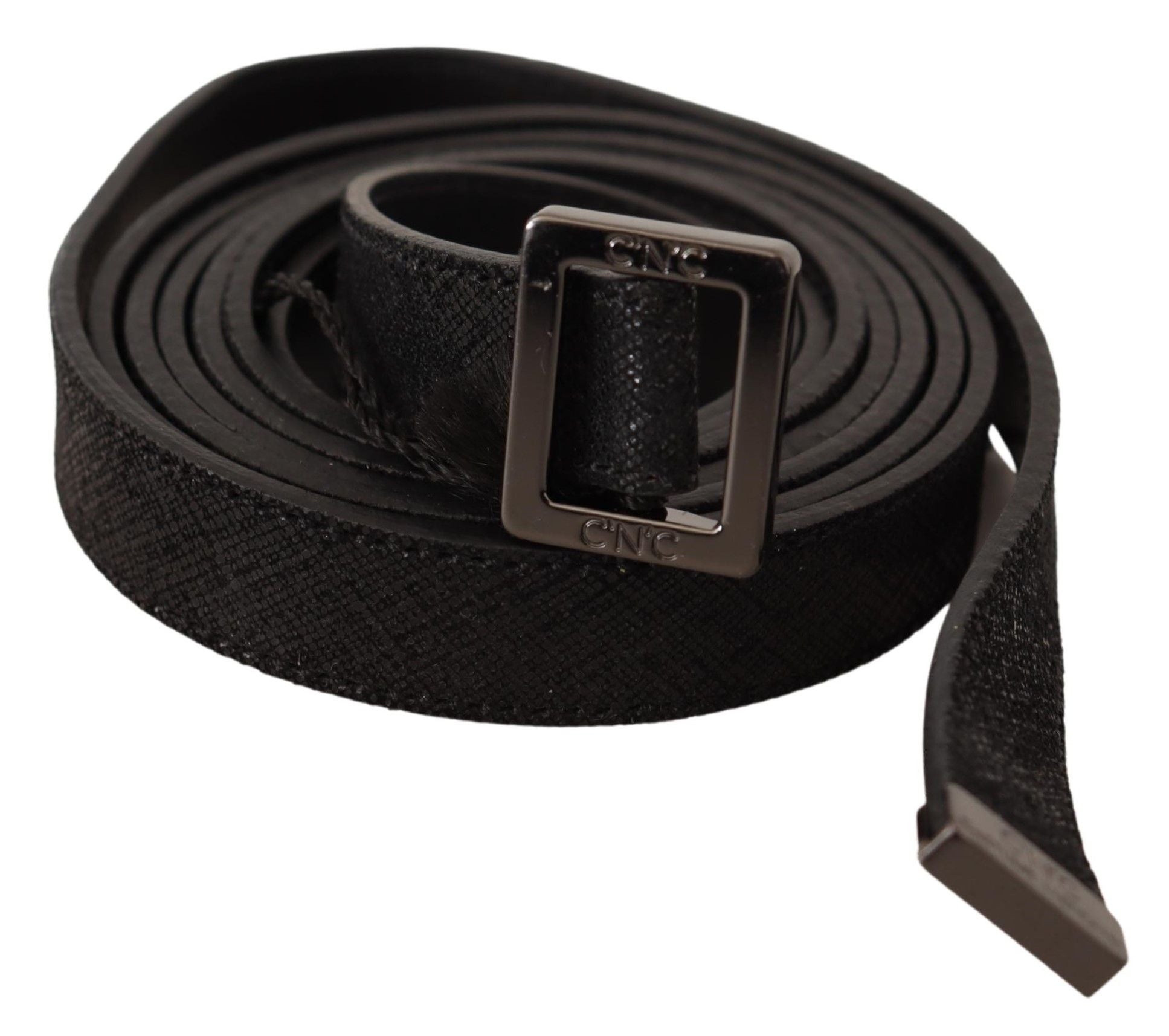 Black Leather Metal Buckle Waist Belt - 85-cm-34-inches