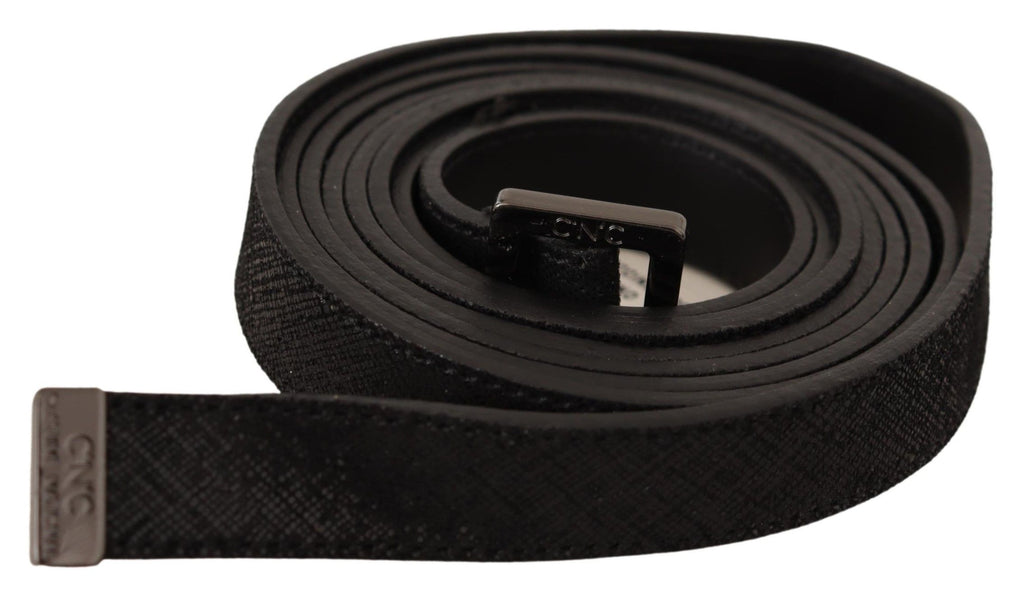 Black Leather Metal Buckle Waist Belt - 85-cm-34-inches