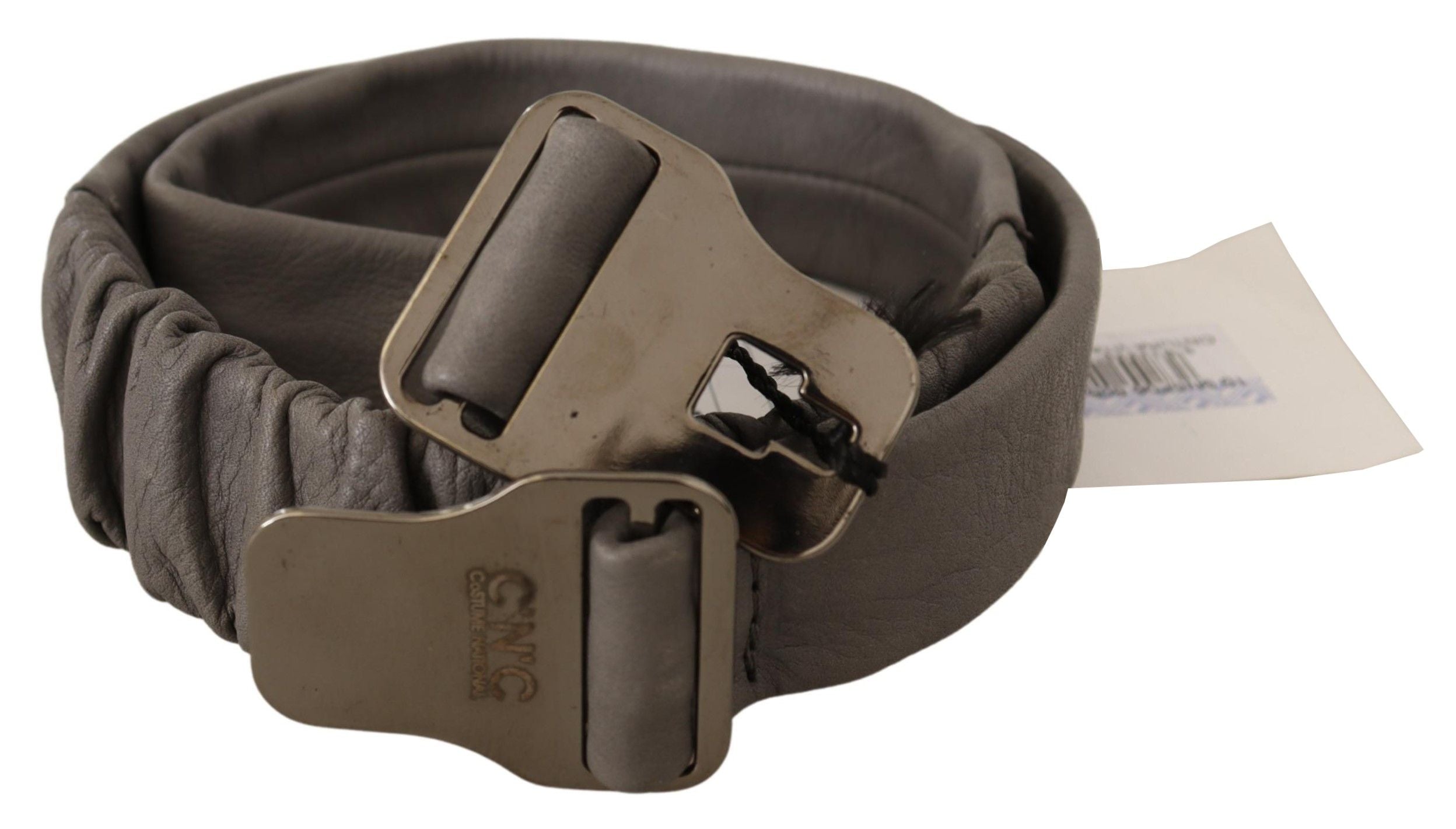Gray Leather Silver Buckle Waist Belt - 85-cm-34-inches