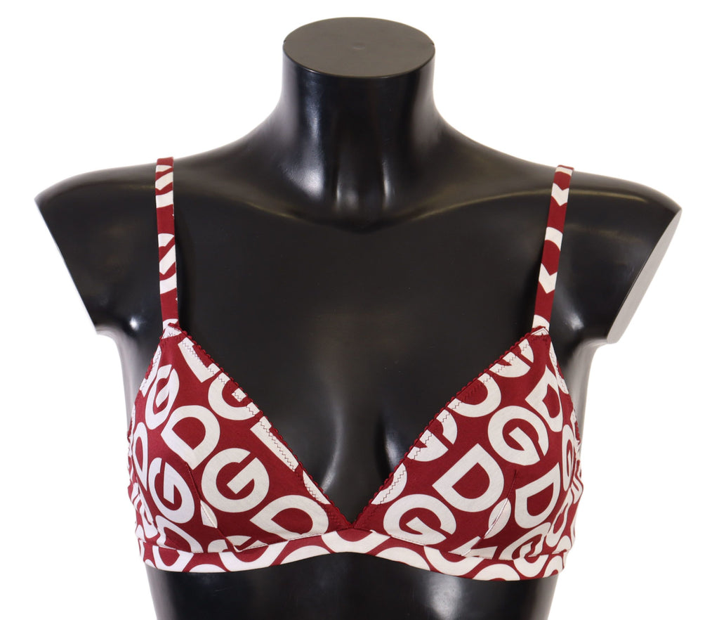 Red White DG Print Non Wire Cotton Bra Underwear - it1-xs